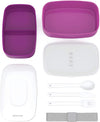 deocose All-in-One Stackable Bento Lunch Box Container - Sleek and Modern Bento-Style Design Includes 2 Stackable Containers, Built-in Plastic Utensil Set, and Nylon Sealing Strap (Purple)